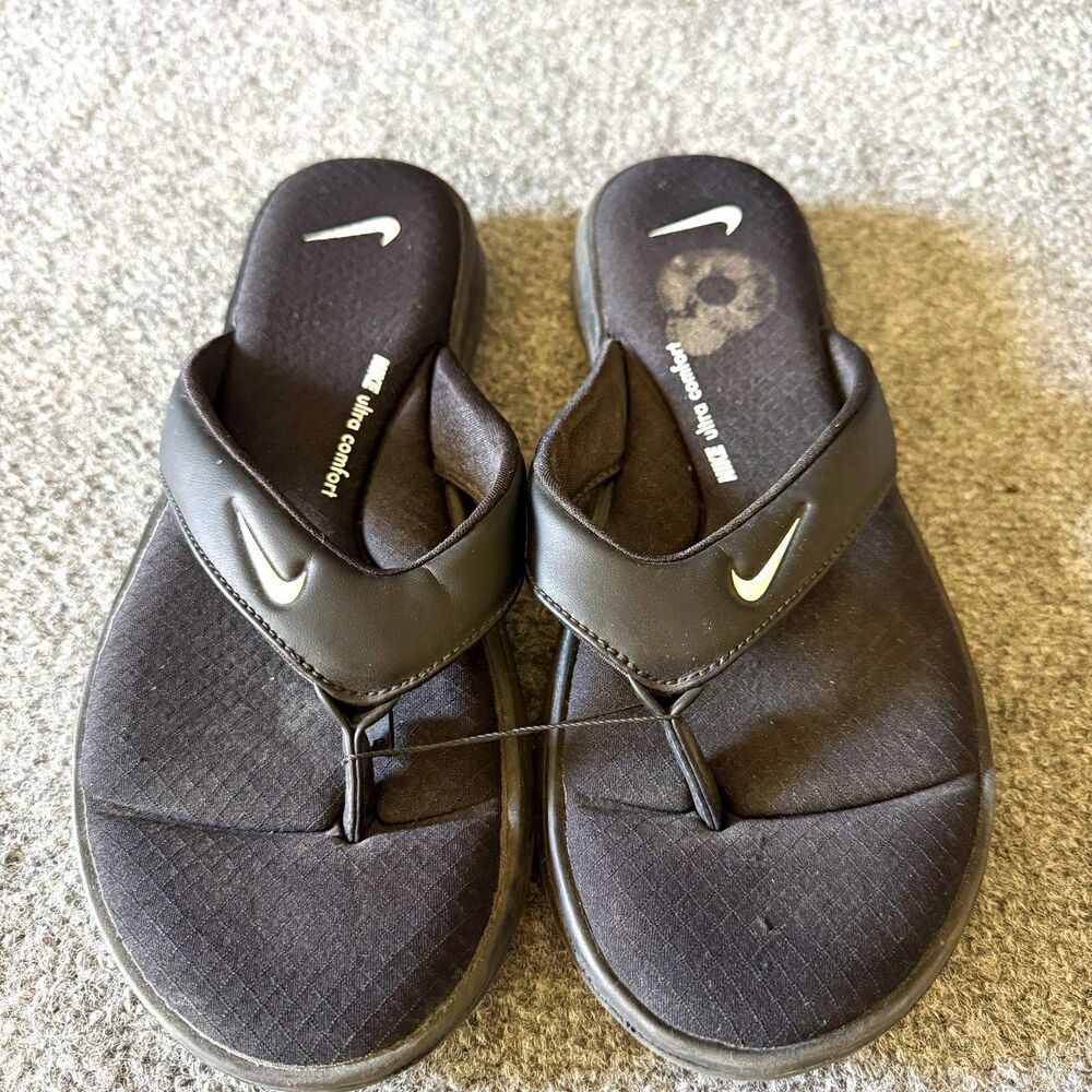 Nike Women’s Thong Sandals Black Synthetic Slip-On Casual Logo AR4498-003 US 9